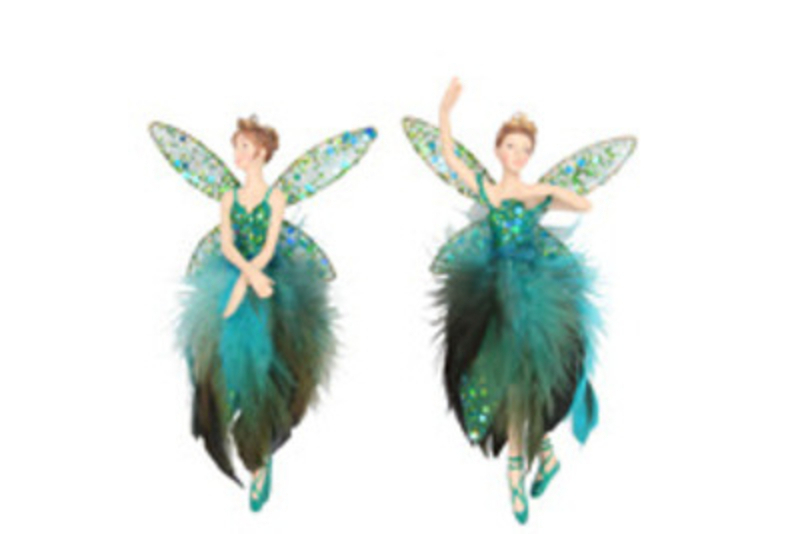 These stylish peacock feather and glitter hanging fairies come in 2 different designs.  These Christmas decorations are perfect for hanging on the Christmas Tree. Made by London based designer Gisela Graham who designs really beautiful and unusual Christmas decorations and gifts for your home.Ê Would suit any Christmas tree and would make a lovely Christmas gift.ÊThese are sold indivually. If you have a preference please state when ordering otherwise we will select a design for you. if you purchase 2 fairies we will send you one of each design.